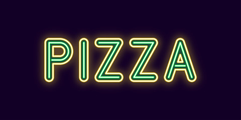 Neon inscription of Pizza. Vector illustration