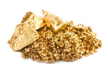 Gold nuggets on white background