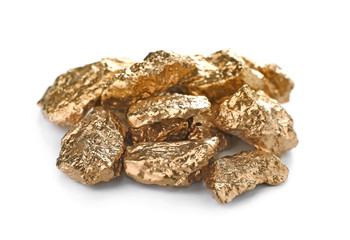 Gold nuggets on white background