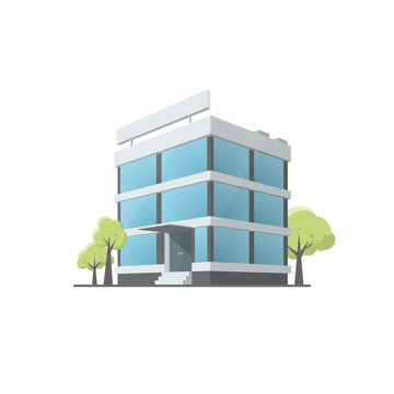 Office Building In Cartoon Style. Illustration Isolated On White Background. Graphic Concept For Your Design