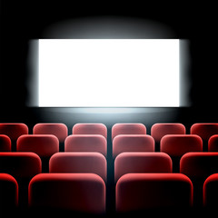 Movie cinema premiere screen with red seats. Graphic concept for your design