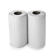 Rolls of paper towels on white background