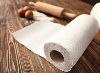 Roll of paper towels on kitchen table