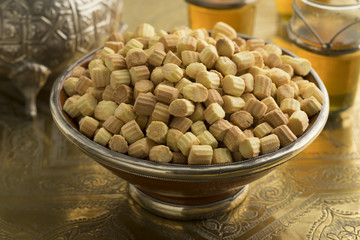 Bowl with traditional Moroccan fekkas cookies