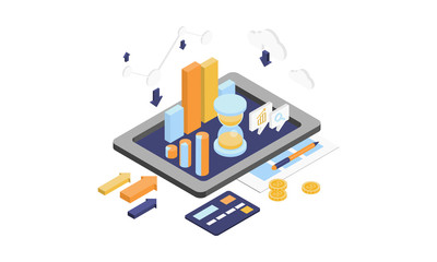 Obraz premium Computing data analysis, web development, communication technology, modern electronic device vector Illustration on a white background