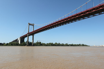 Pont d'Aquitaine suspension bridge spanning Garonne River in Bordeaux, Gironde in France