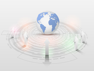 Vector world technology concept with arrows, fast data transfer. On a white background