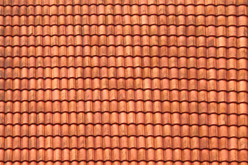 Roofing texture. Red corrugated tile element of roof. Seamless pattern.