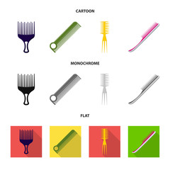 Isolated object of brush and hair logo. Collection of brush and hairbrush stock vector illustration.