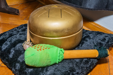 Fototapeta premium Tibetan handcrafted singing bowls. Tibetan sound massage.