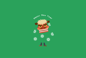 お正月　獅子舞　フレーム