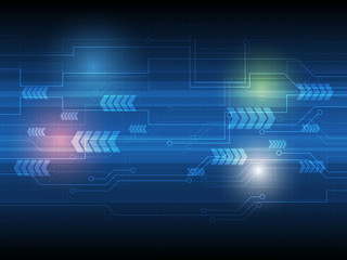 Vector technology background with blue circuit board and arrow