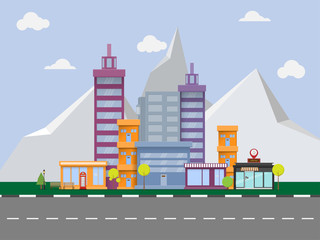 Obraz premium Vector urban landscape with large modern buildings