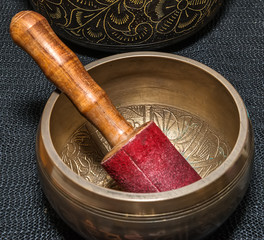 Fototapeta premium Tibetan handcrafted singing bowls. Tibetan sound massage.
