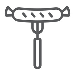 Grilled sausage line icon, barbecue and food, sausage on fork sign, vector graphics, a linear pattern on a white background.
