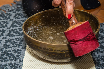 Fototapeta premium Tibetan handcrafted singing bowls. Tibetan sound massage.