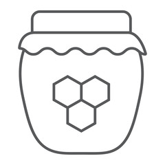 Honey thin line icon, food and sweet, honey jar sign, vector graphics, a linear pattern on a white background.