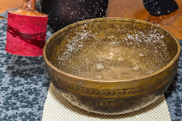 Fototapeta premium Tibetan handcrafted singing bowls. Tibetan sound massage.
