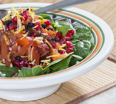 Vegetable Salad Iraqi Style With Pomegranate Seeds And Lemon Zest
