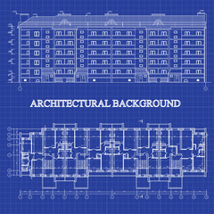 Detailed architectural background on graph paper. Vector blueprint.