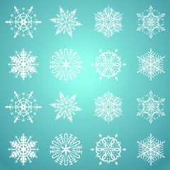 Snowflake vector icon gradient background set blue color. Winter white christmas snow flake crystal element. Weather illustration ice collection. Xmas frost flat isolated silhouette symbol