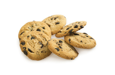 Chocolate chip cookies isolated on white