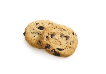 Chocolate chip cookies isolated on white