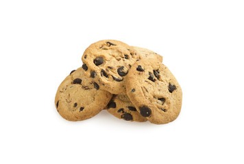 Chocolate chip cookies isolated on white