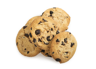 Chocolate chip cookies isolated on white