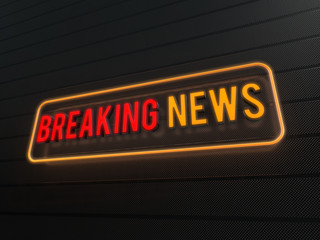 Obraz premium Breaking news text surrounded by a yellow neon border
