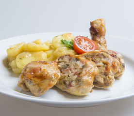 Chicken Legs Stuffed With Cheese Bacon And Greens