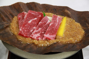 Grilled Japanese black beef with seasonal miso
