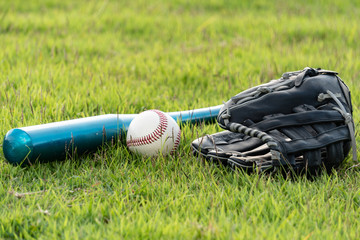 Baseball equipment on the lawn