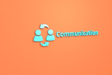 Text Communication with blue 3D illustration and orange background