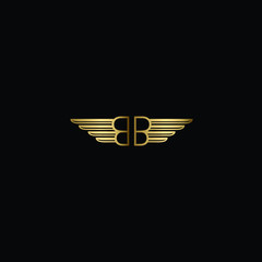 Line art Minimal Geometric Letter BB with wings Logo Design In Vector Format