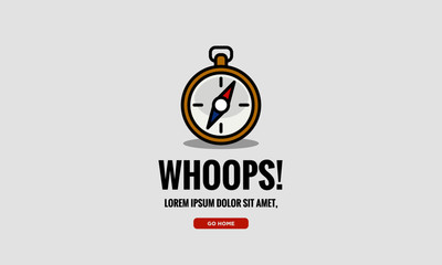 404 Error Web Page Design with Compass Vector Illustration in Flat Style