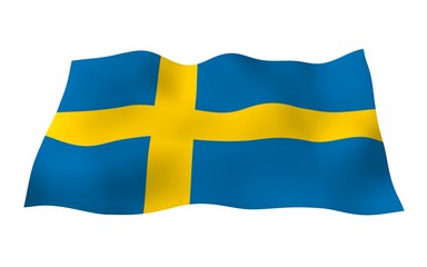 The flag of Sweden. Official state symbol of the Kingdom of Sweden. A blue field with a yellow Scandinavian cross that extends to the edges of the flag. 3d illustration