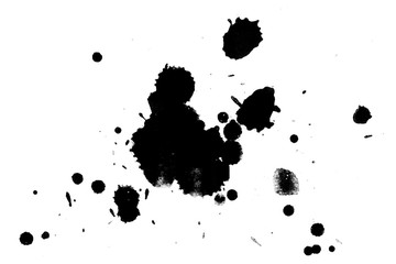 Black ink. Paint splatters on white surface.