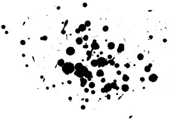 Black ink. Paint splatters on white surface.