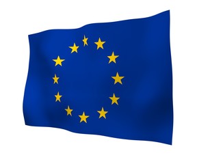 Slightly waving flag of the European Union isolated on white background, 3D rendering. Symbol of Europe. 3D illustration