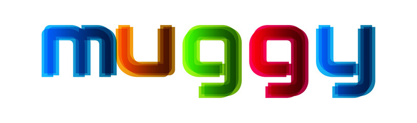 Muggy - modern multicolor text on white background