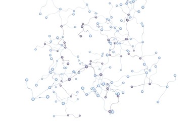 Neural network. Social network. Futuristic dna, deoxyribonucleic acid. Abstract molecule, cell illustration, mycelium. Light background. 3D illustration