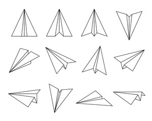 paper plane,origami fold set, editable stroke line icon