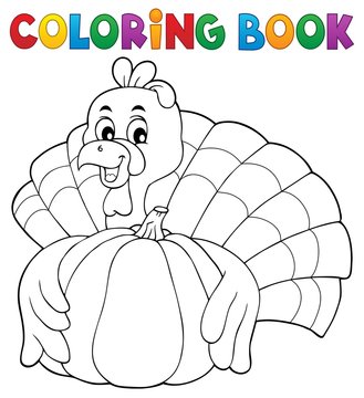 Coloring book turkey bird and pumpkin 1