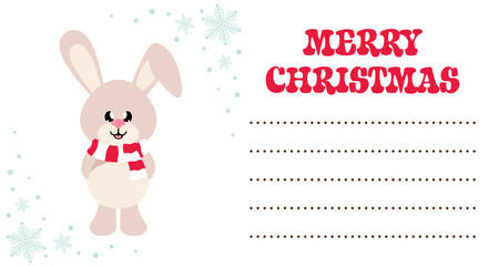cartoon cute bunny with scarf christmas card