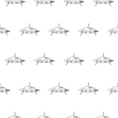 UFO seamless pattern on white background, vector illustration