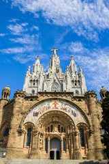 Tibidabo church with Christ on the top in Barcelona, Spain