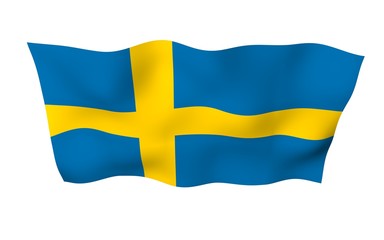 The flag of Sweden. Official state symbol of the Kingdom of Sweden. A blue field with a yellow Scandinavian cross that extends to the edges of the flag. 3d illustration