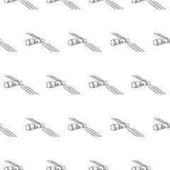 satellite seamless pattern on white background, vector illustration