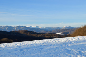 Fototapeta na wymiar View of the Caucasus mountains at winter